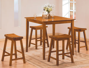 Benzara Wooden 5-Piece Counter Height Dining Set of Table & Stool, Oak Brown BM175970 Brown Wood BM175970