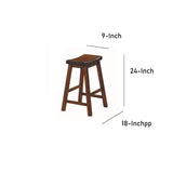 Benzara Wooden 24" Counter Height Stool with Saddle Seat, Warm Cherry Brown, Set Of 2 BM175980 Brown Wood BM175980