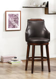 Benzara Wood & Leather Bar Height Chair With Swivel Mechanism, Oak Brown & Black, Set Of 2 BM176301 Black & Brown Wood & Leather BM176301