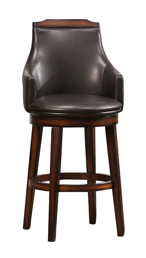 Benzara Wood & Leather Bar Height Chair With Swivel Mechanism, Oak Brown & Black, Set Of 2 BM176301 Black & Brown Wood & Leather BM176301