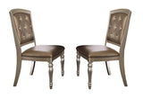 Benzara Wood & Leather Dining Side Chair With Crystal Tufting, Silver, Set Of 2 BM176310 Silver Wood & leather BM176310