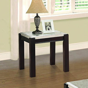 Benzara Wooden End Table With Marble Top, Dark Cherry Brown And White BM176342 Brown and White Wood & Marble BM176342