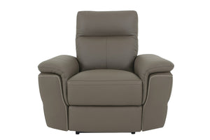 Benzara Leather Upholstered Power Recliner Chair With Plush Arms, Raisin Gray BM176400 Gray Wood Leather BM176400