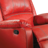 Benzara Leather Rocker Recliner Chair, Red BM177635 Red Wood and Leather BM177635