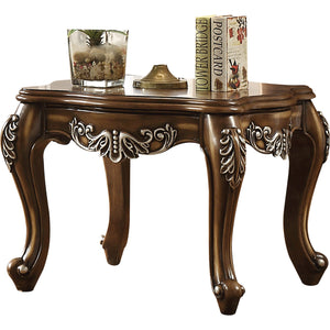 Benzara Wooden End Table With Fine Scrolled Work, Antique Oak Brown BM177642 Brown Wood BM177642