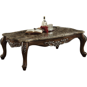 Benzara Wooden Coffee Table with Marble Top in Antique Oak Brown BM177647 Brown Wood and Marble BM177647