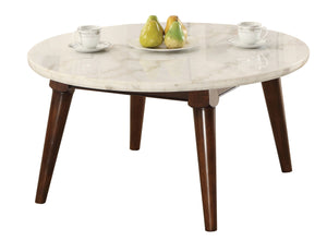 Benzara Wood Base Coffee Table with Marble Top, Walnut Brown BM177672 Brown and White Wood and Marble BM177672