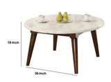 Benzara Wood Base Coffee Table with Marble Top, Walnut Brown BM177672 Brown and White Wood and Marble BM177672