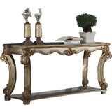 Benzara Wood Sofa Table with Bottom Shelf in Golden Brown BM177676 Gold and Brown Wood BM177676