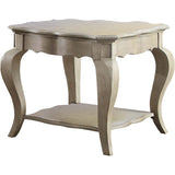 Benzara Wooden End Table with Lower Shelf in Antique Taupe Silver Finish BM177695 Silver Wood BM177695