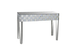 Benzara Frosted Chequered Pattern Console Table In Rectangular Shape, Clear BM177702 Clear Wood and Mirror BM177702