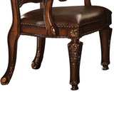 Benzara Leather Upholstered Arm Chair in Cherry Brown BM177715 Brown Wood and Leather BM177715