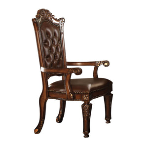 Benzara Leather Upholstered Arm Chair in Cherry Brown BM177715 Brown Wood and Leather BM177715