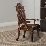 Benzara Leather Upholstered Arm Chair in Cherry Brown BM177715 Brown Wood and Leather BM177715