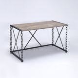 Benzara Wooden Desk With Metal 'X' Frame, Rustic Oak Brown BM177717 Brown Wood and Metal BM177717