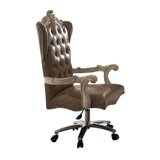 Leather Upholstered Executive Chair With Lift in Brown and Bone White Finish