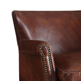 Benzara Leather Upholstered Accent Chair With Nail head Trim, Dark Brown BM177728 Brown Wood and Leather BM177728