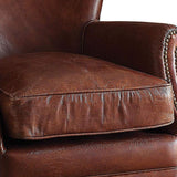 Benzara Leather Upholstered Accent Chair With Nail head Trim, Dark Brown BM177728 Brown Wood and Leather BM177728