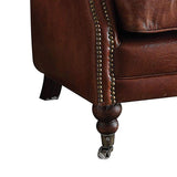 Benzara Leather Upholstered Accent Chair With Nail head Trim, Dark Brown BM177728 Brown Wood and Leather BM177728