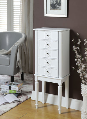 Benzara Wood Jewelry Armoire With 5 Drawers in White BM177732 White Wood BM177732