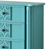 Benzara 5 Drawer Jewelry Armoire with Flip Top Mirror and Fluted Legs, Blue BM177735 Blue Solid wood BM177735