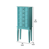 Benzara 5 Drawer Jewelry Armoire with Flip Top Mirror and Fluted Legs, Blue BM177735 Blue Solid wood BM177735