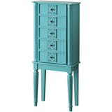 Benzara 5 Drawer Jewelry Armoire with Flip Top Mirror and Fluted Legs, Blue BM177735 Blue Solid wood BM177735