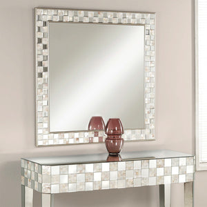 Benzara Square Wall Accent Mirror, Gold BM177744 Gold Wood and Mirror BM177744