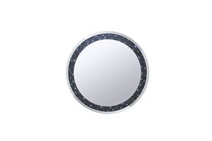 Benzara Round Wall Accent Mirror With Black Crystal Insert in Mirrored Frame BM177748 Black and Clear Wood, Mirror And Crystal BM177748