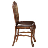 Leatherette Side Chair with Crown Top and Claw Feet, Set of 2, Brown