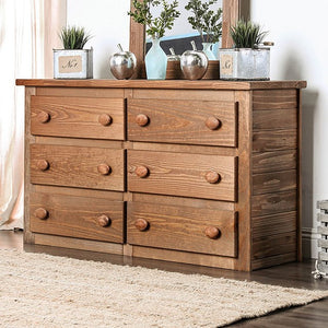 Benzara Wooden Rustic Style 6 Drawers Dresser In Mahogany Finish, Brown BM177886 Brown Wood BM177886