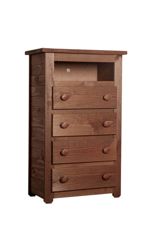 Benzara Wooden 4 Drawers Media Chest With 1 Top Shelf In Mahogany Finish, Brown BM177888 Brown Wood BM177888