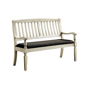 Benzara Vintage Rustic Style Wooden Loveseat Bench With Padded Seat, Off-White BM177889 Off White Wood BM177889