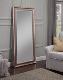 Benzara Full Length Leaner Mirror With a Rectangular Polystyrene Frame, Rose Gold BM178063 Gold Polystyrene Glass BM178063