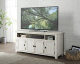 Benzara Wooden TV Stand With 3 Shelves and Cabinets, White BM178111 White Pine Pine Veneer BM178111