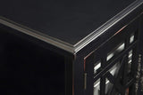 Benzara Wooden TV Stand With Trellis Detailed Doors, Antiqued Black BM178117 Black MDF Pine BM178117