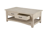 Benzara Wooden Coffee Table With Two Drawers, Antique White BM178126 White Pine BM178126