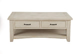 Benzara Wooden Coffee Table With Two Drawers, Antique White BM178126 White Pine BM178126