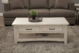 Benzara Wooden Coffee Table With Two Drawers, Antique White BM178126 White Pine BM178126