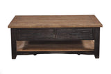 Benzara Dual Tone Wooden Coffee Table With Two Drawers, Antique Black and Honey Tobacco Brown BM178129 Black, Brown Pine BM178129