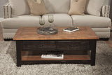 Benzara Dual Tone Wooden Coffee Table With Two Drawers, Antique Black and Honey Tobacco Brown BM178129 Black, Brown Pine BM178129