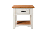 Benzara Dual Tone Wooden End Table With 1 Drawer & 1 Shelf, White and Brown BM178131 White, Brown Pine BM178131