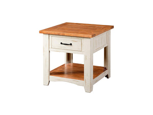 Benzara Dual Tone Wooden End Table With 1 Drawer & 1 Shelf, White and Brown BM178131 White, Brown Pine BM178131