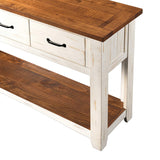 Benzara Dual Tone Wooden Console Table With Three Drawers, White and Brown BM178132 White, Brown Pine BM178132