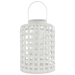 Benzara Wood Round Lantern with Lattice Design Body and Handle, White BM179120 White Wood BM179120