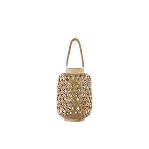 Benzara Bamboo Round Lantern with Criss Cross Cutouts and Hemp Rope Handle, Cream BM179127 Cream Bamboo BM179127