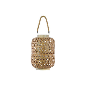 Benzara Bamboo Round Lantern with Triangle Cutouts and Hemp Rope Handle, Cream BM179128 Cream Bamboo BM179128