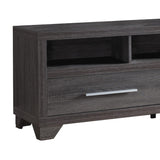 Benzara Wooden TV Stand with Two Drawers and Three Open Shelves, Gray BM179603 Gray MDF and Metal BM179603