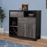 Benzara Dual-Tone Wooden Wine Cabinet, Black & Distressed Gray BM179615 Black And Gray MDF Wood BM179615