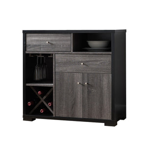 Benzara Dual-Tone Wooden Wine Cabinet, Black & Distressed Gray BM179615 Black And Gray MDF Wood BM179615